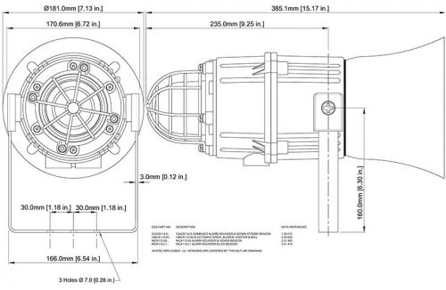 Габаритный чертеж сирены HMCA112-05 Hootronic